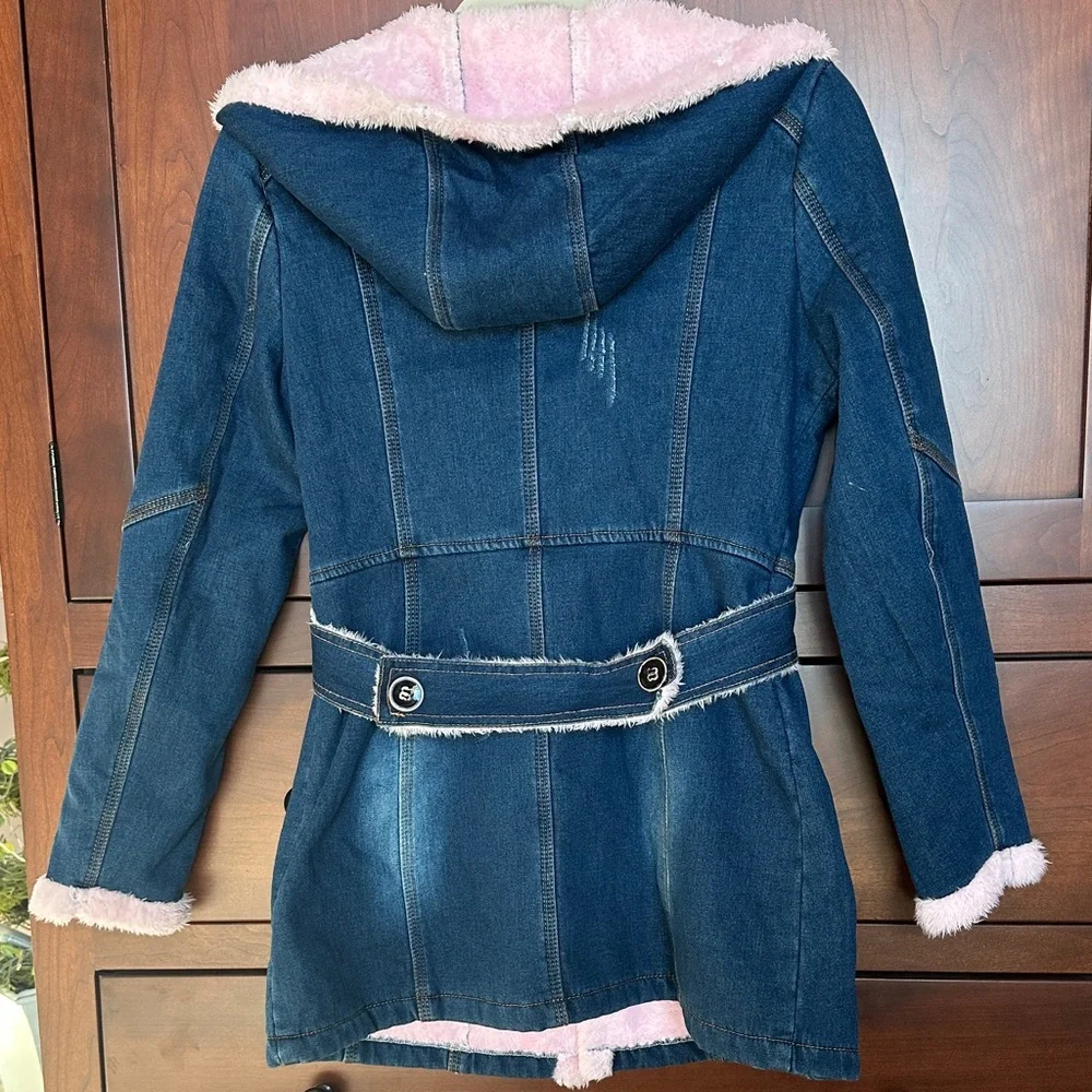 LA Coalition Women's Denim Jacket with Pink Faux fur Lining S - Picture 7 of 8